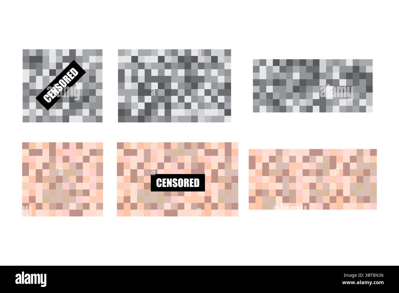Censored pixel mosaics. Blurred squares texture. Content filter Vector. Privacy protection banner. Stock Vector