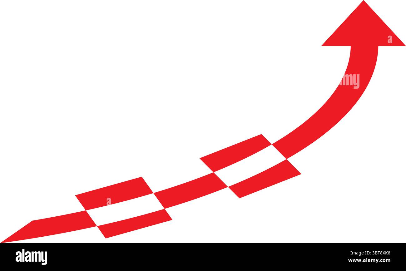 Bold red checkered upward arrow vector for success, progress and sales ...
