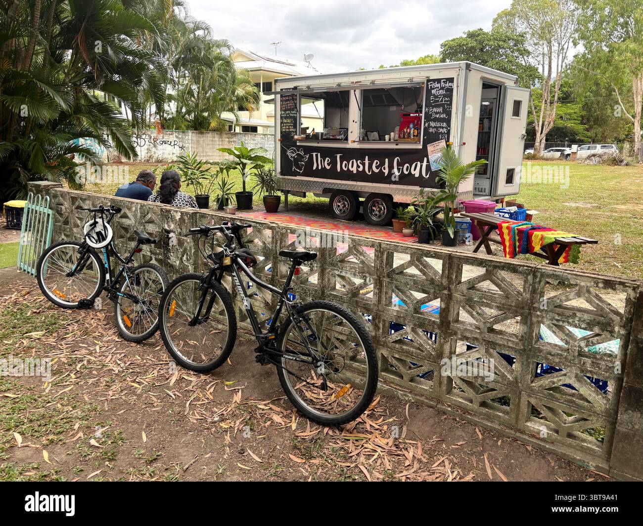 Food truck The Toasted Goat at Kewarra Beach, Cairns, Queensland, Australia. No MR or PR - Smartphone Captured Stock Image
