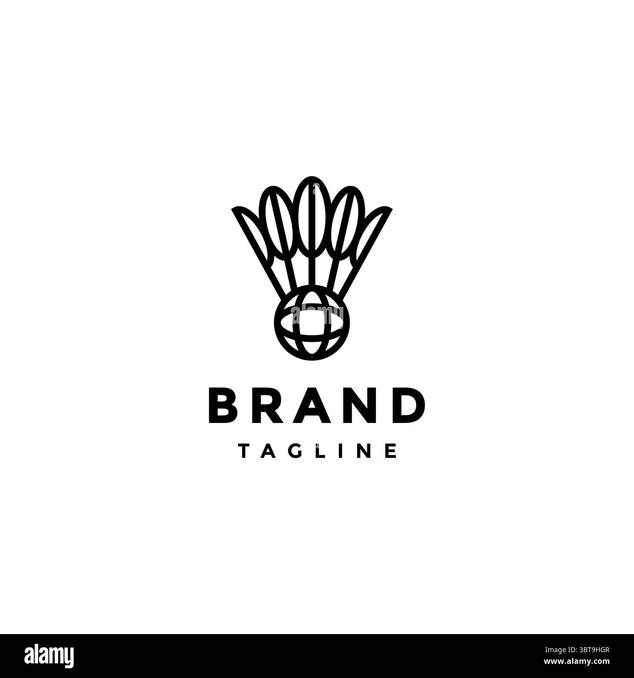 Simple Global Badminton Line Logo Design. Globe And Feather Icon Forming A Shuttlecock Logo Design. Stock Vector