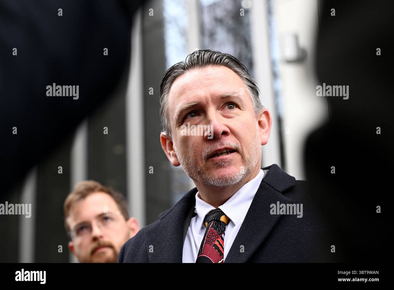 Stewart Ou2019Connell, solicitor for Hannah Thomas, speaks to the media outside Bankstown Local ...