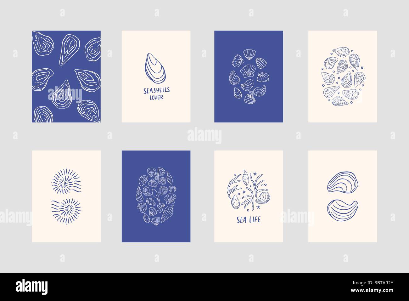 Hand drawn coastal poster set with seashells Stock Vector Image & Art ...