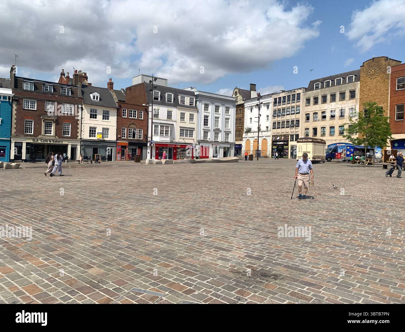 Northampton Market Square Northamptonshire England UK British famous fire of Northampton markets Boots Chemist shop plaque Great UK - Smartphone Captured Stock Image