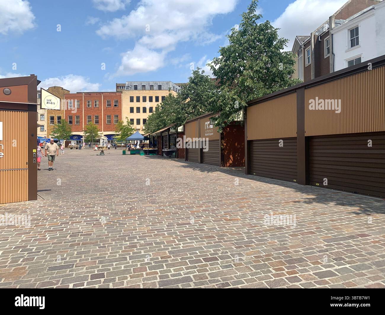 Northampton Market Square Northamptonshire England UK British famous fire of Northampton markets Boots Chemist shop plaque Great UK - Smartphone Captured Stock Image