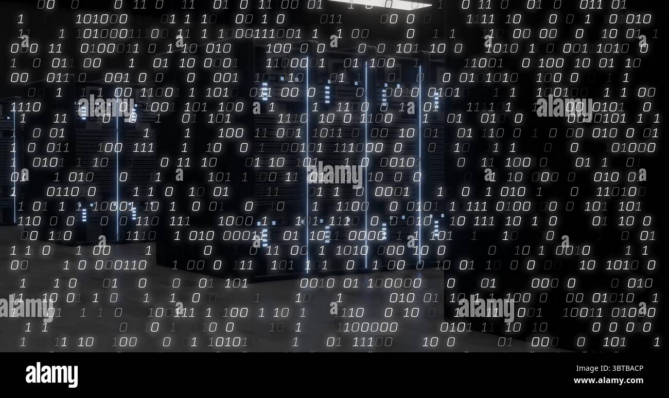 Glowing server racks illuminating data center floor, with LED status ...