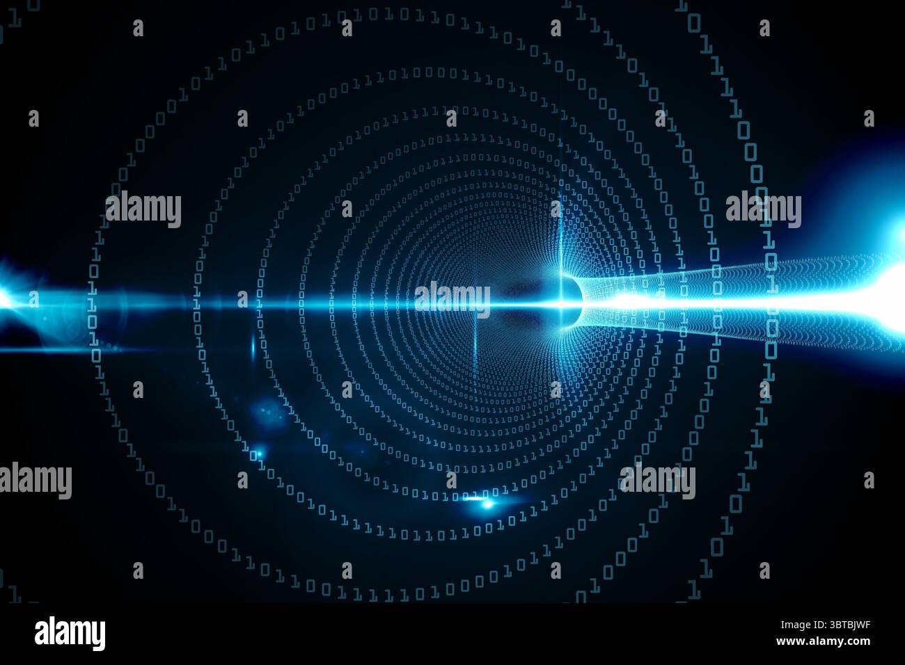 Spiral of binary code on black background Stock Photo