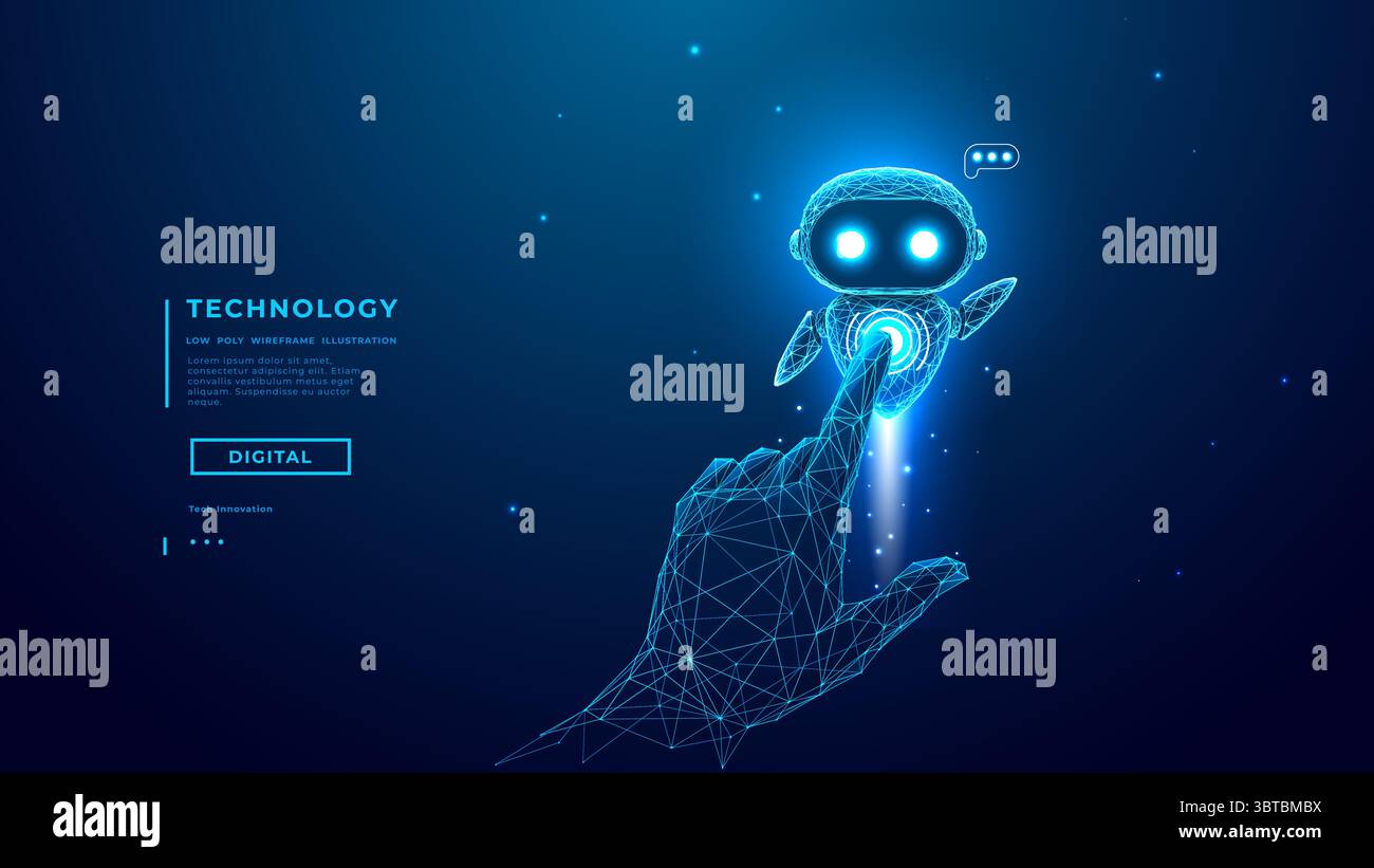 Technology Human Digital Hand Are Touching On Abstract AI Agent Mascot ...