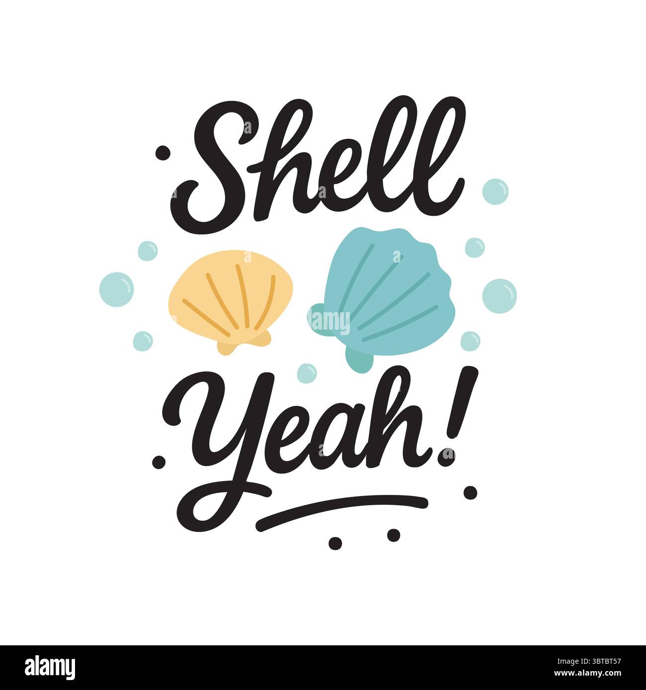 Shells with Shell Yeah quote. Bright scallop shells and ocean bubbles ...