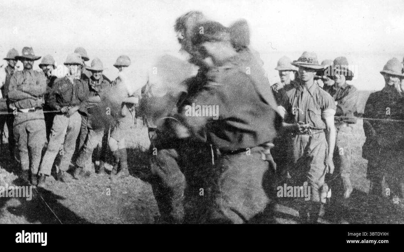 Boxing match in camp of the East African mounted rifles . August 1914 ...