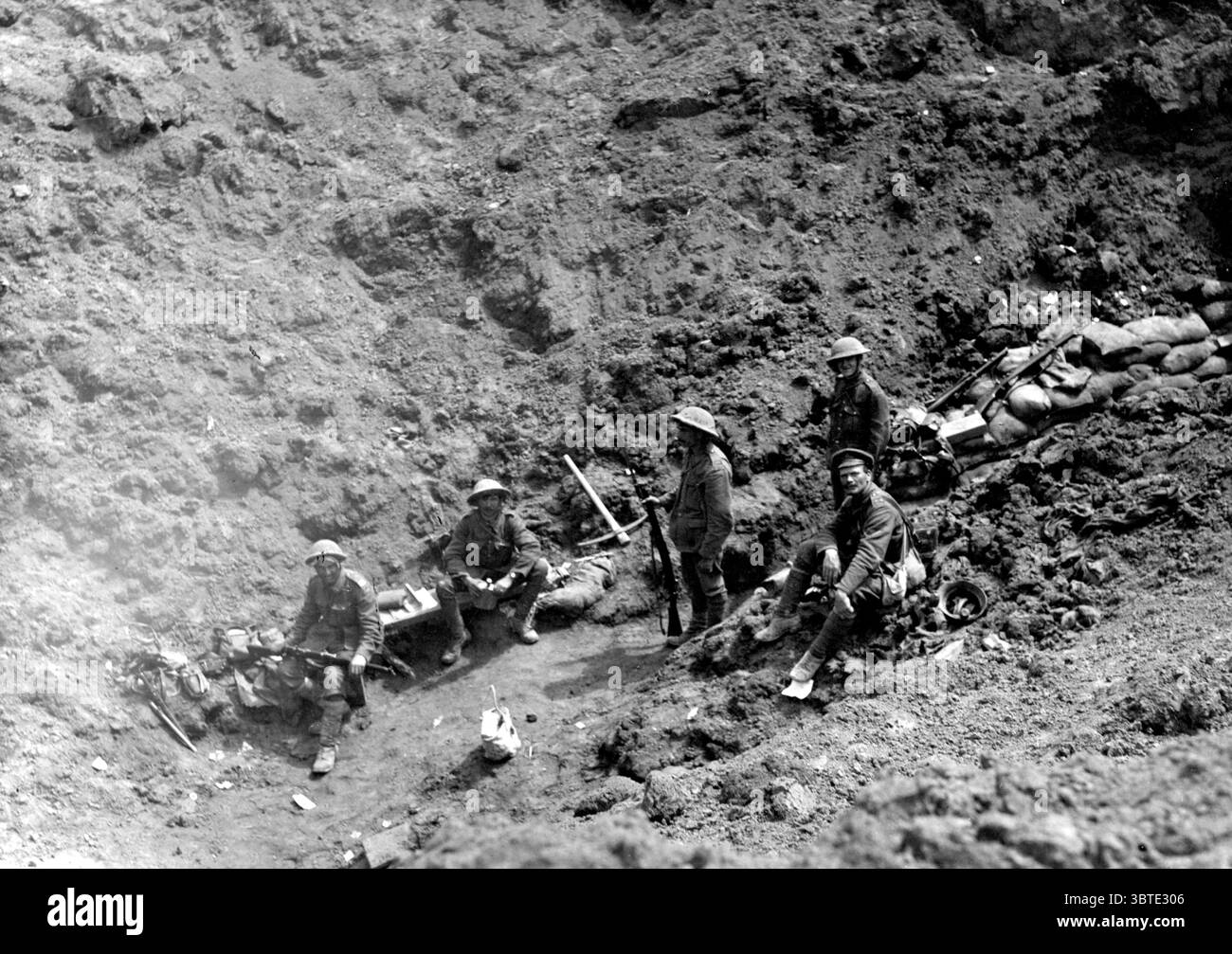 Battle of Albert British troops resting in a captured mine crater July ...