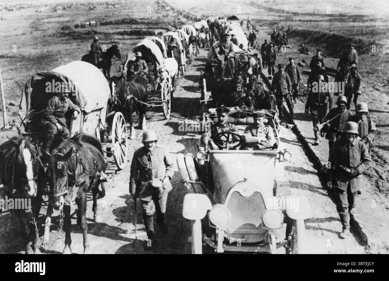 German Offensive - German transport column advancing along the Albert ...