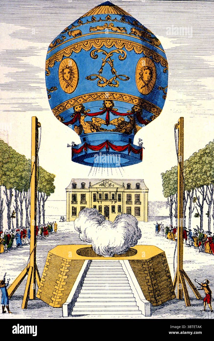 Montgolfier brothers hot air hot air balloon over paris hi-res stock ...