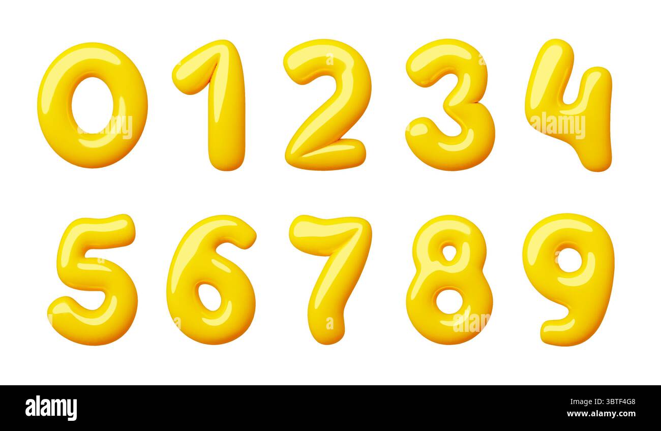 Cartoon 3d numbers. Voluminous plump shapes, realistic glossy symbols ...