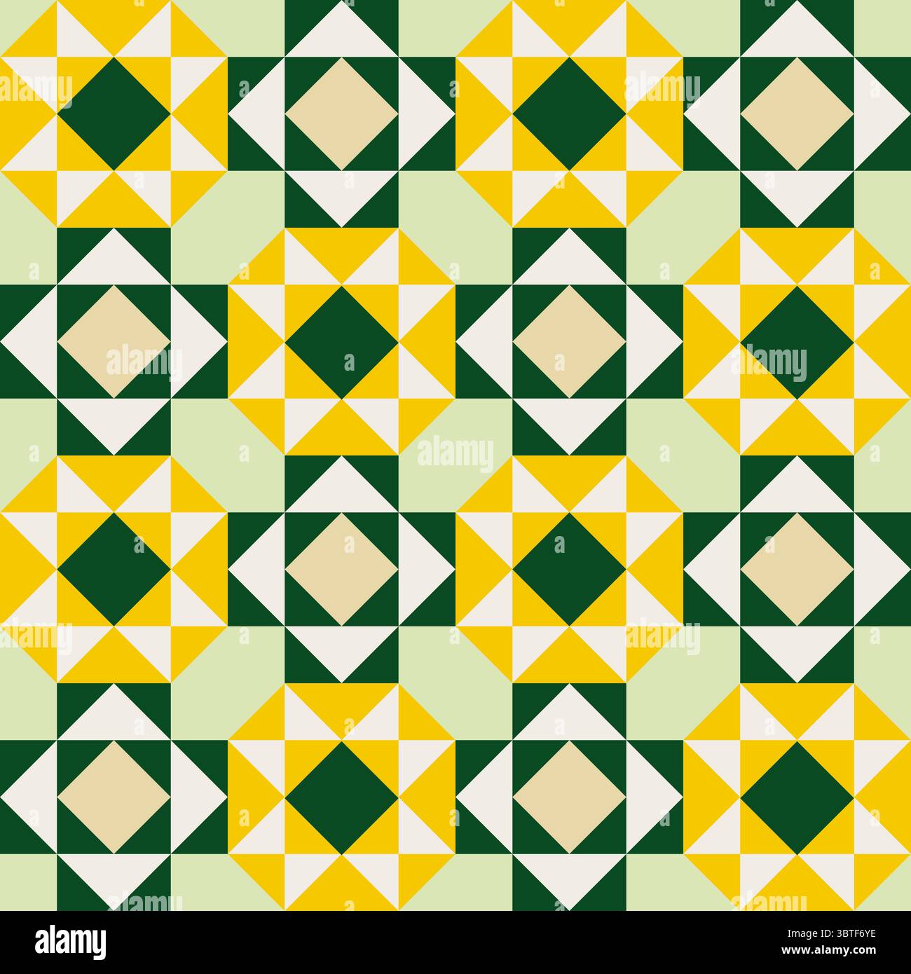 Stylized sunflowers patchwork style, Geometric pattern, seamless repeating patterns, vector art style, simple shapes, flat color quilt blocks, retro d Stock Vector