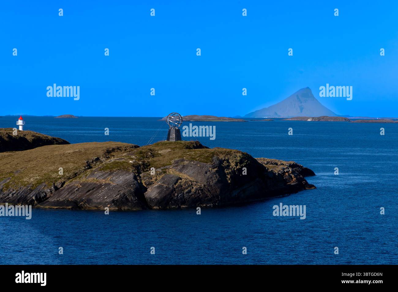 Northern Arctic Circle Globe,  at Vikingen marking the Arctic Circle (66.34 Degrees North) in Norway. Stock Photo