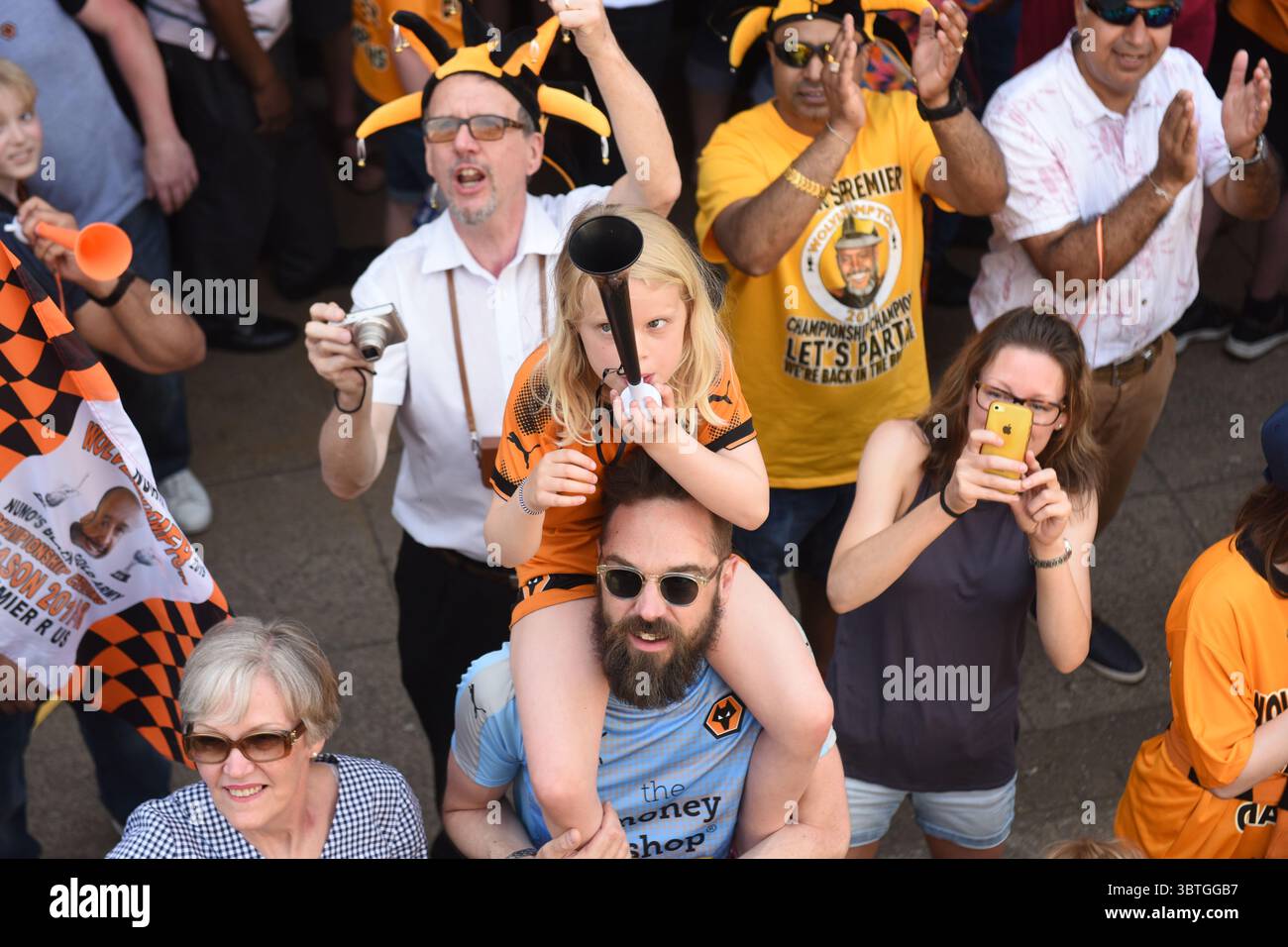 Wolverhampton Wanderers football club supporters celebrating the Wolves ...