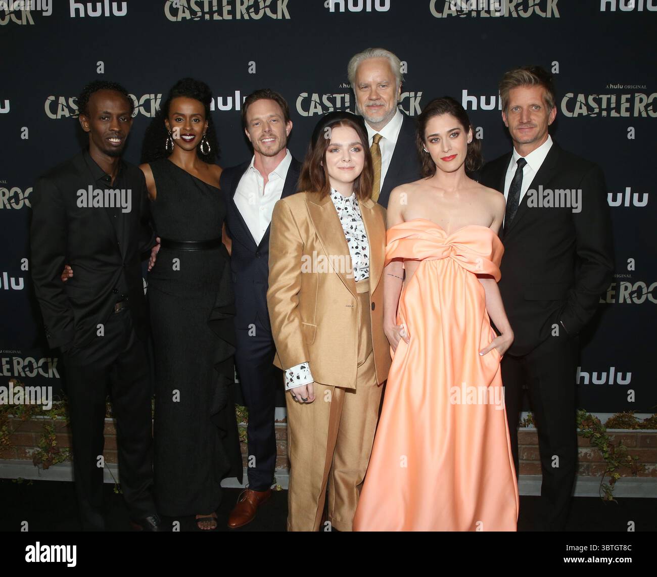 October 15, 2019, La, United States of America: (L-R) Barkhad Abdi, Yusra Warsama, Matthew Alan, Elsie Fisher, Lizzy Caplan, Tim Robbins, and Paul Sparks arriving at the premiere of Hulu's ''Castle Rock'' Season 2 at the AMC Sunset 5 on October 14, 2019 in Los Angeles, California  (Credit Image: © Famous/Ace Pictures via ZUMA Press) Stock Photo