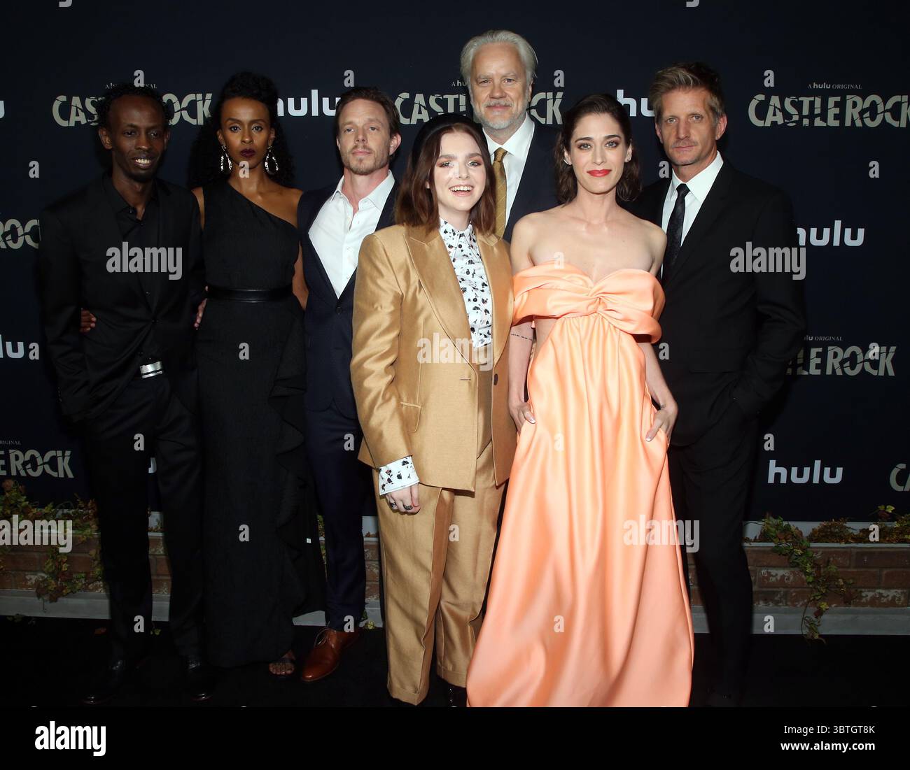 October 15, 2019, La, United States of America: (L-R) Barkhad Abdi, Yusra Warsama, Matthew Alan, Elsie Fisher, Lizzy Caplan, Tim Robbins, and Paul Sparks arriving at the premiere of Hulu's ''Castle Rock'' Season 2 at the AMC Sunset 5 on October 14, 2019 in Los Angeles, California  (Credit Image: © Famous/Ace Pictures via ZUMA Press) Stock Photo