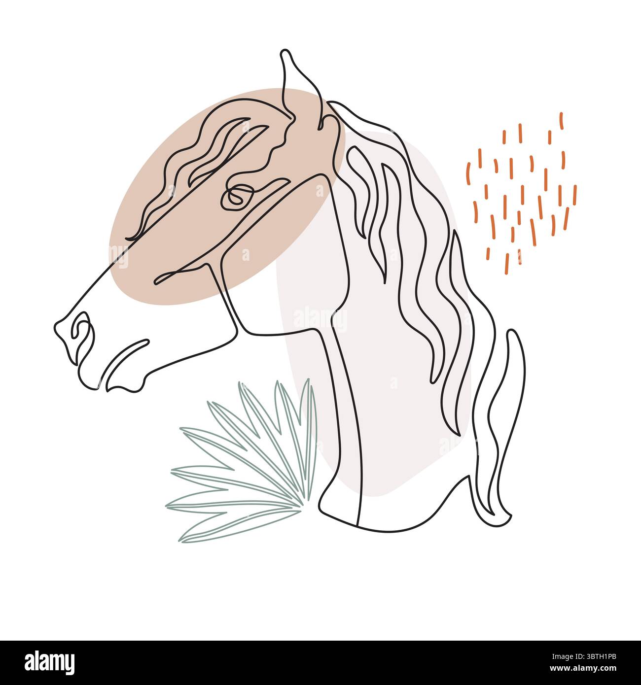 Modern abstract horse head in continuous line art style, soft pastel ...