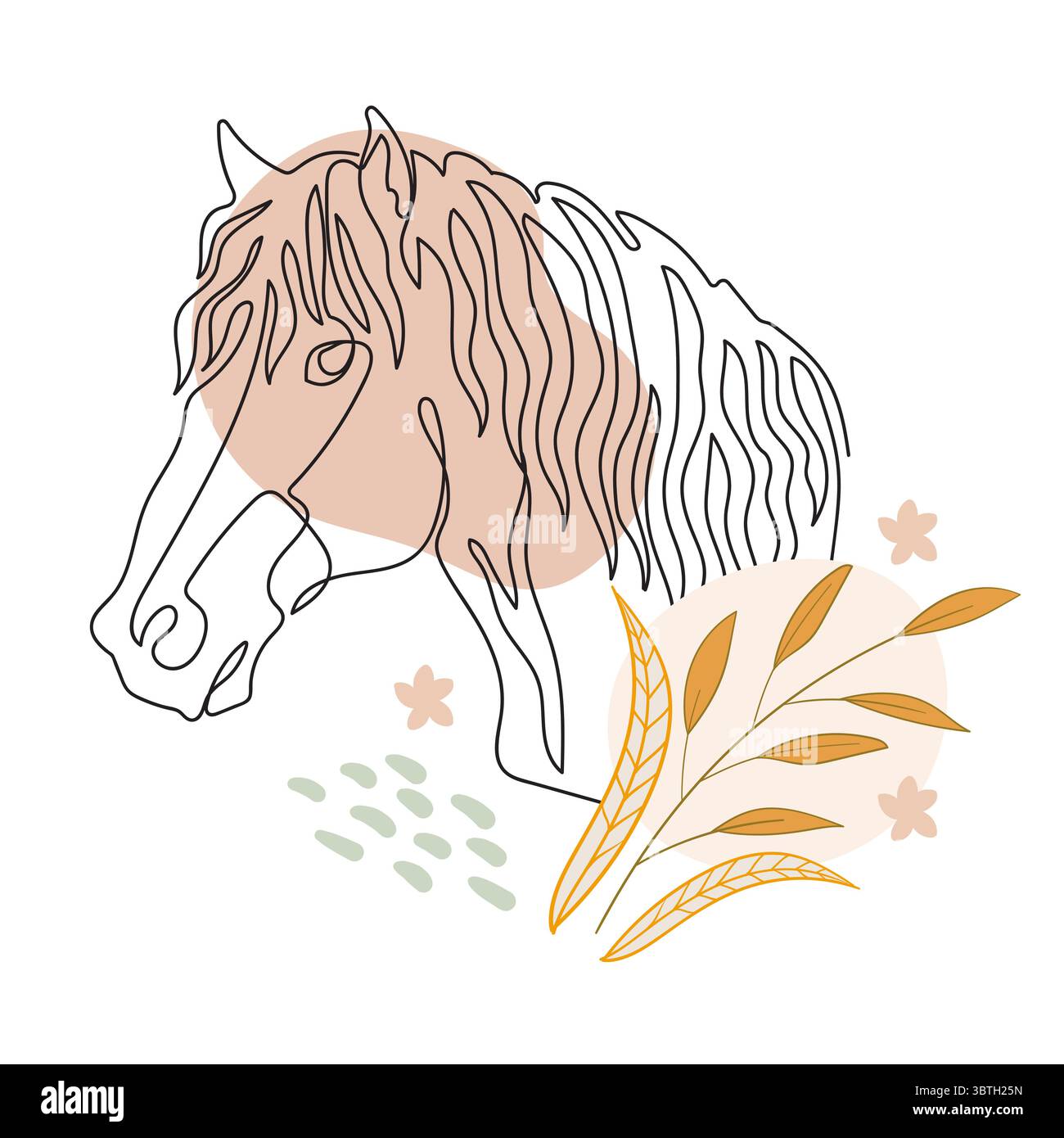Modern abstract horse head in one continuous line art style, soft ...