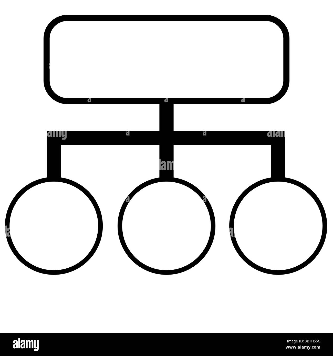 Abstract vector illustration of a hierarchical structure with a rectangular top element and three circular bottom elements, representing a simple orga Stock Vector