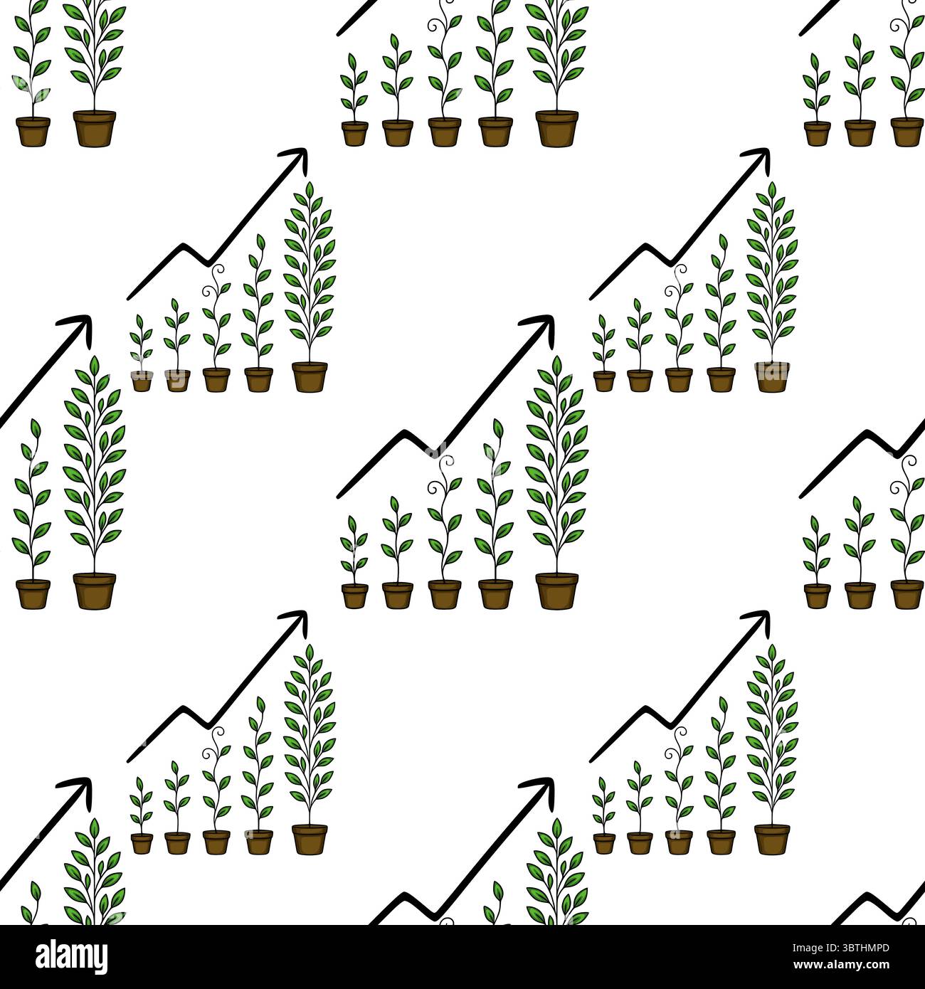 Pattern For Progress Seamless vector pattern illustrating plant growth stages in pots ...