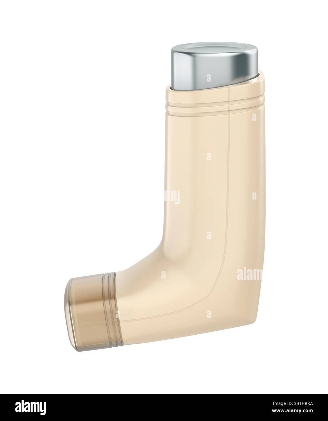 Side view of beige portable asthma inhaler device, isolated on white ...