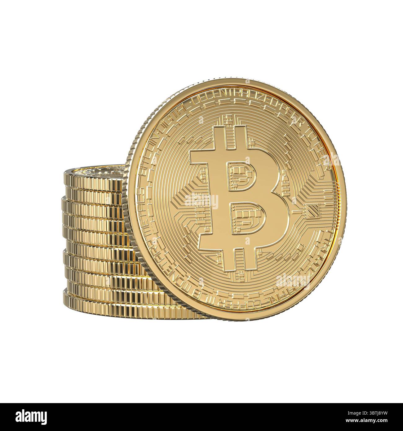 Gold bitcoin cryptocurrency coins transparent background 3d Stock Photo