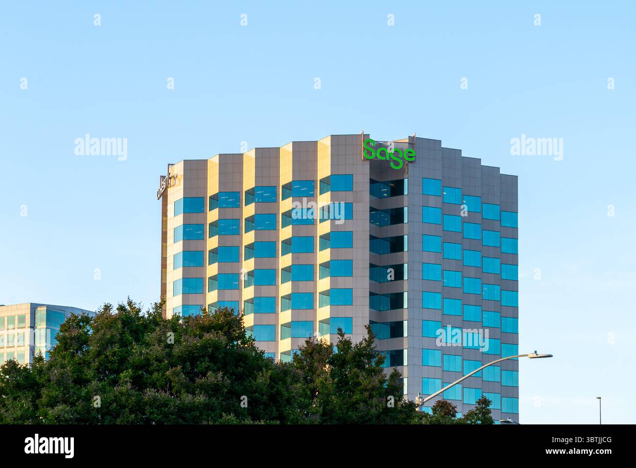 Sage sign on the building at Sage Intacct headquarters in Silicon Valley, San Jose, California, USA Stock Photo
