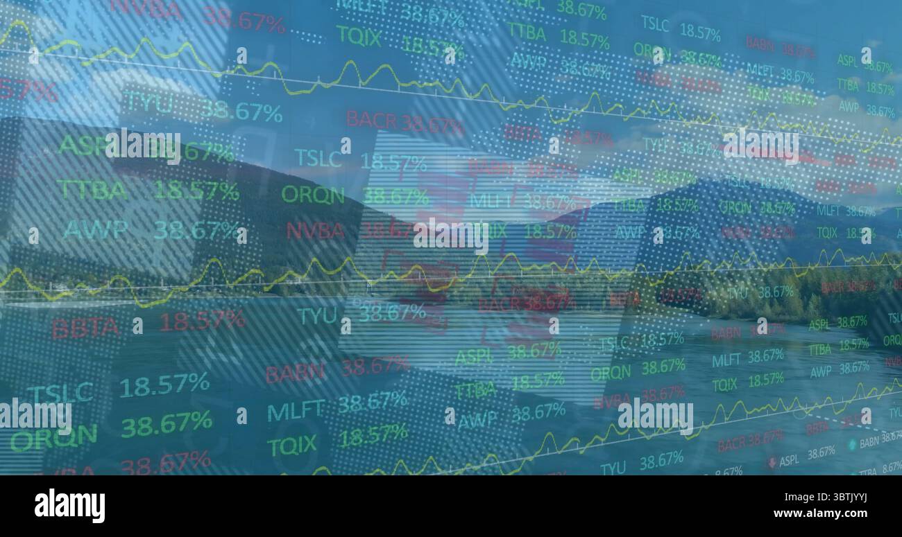 Displaying translucent overlay over mountain lake, showing stock ...