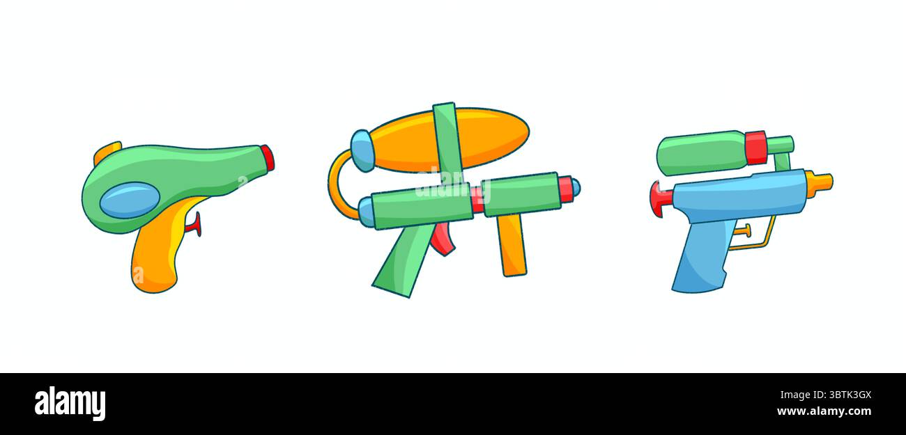 flat design illustration of colorful water guns collection, perfect for ...