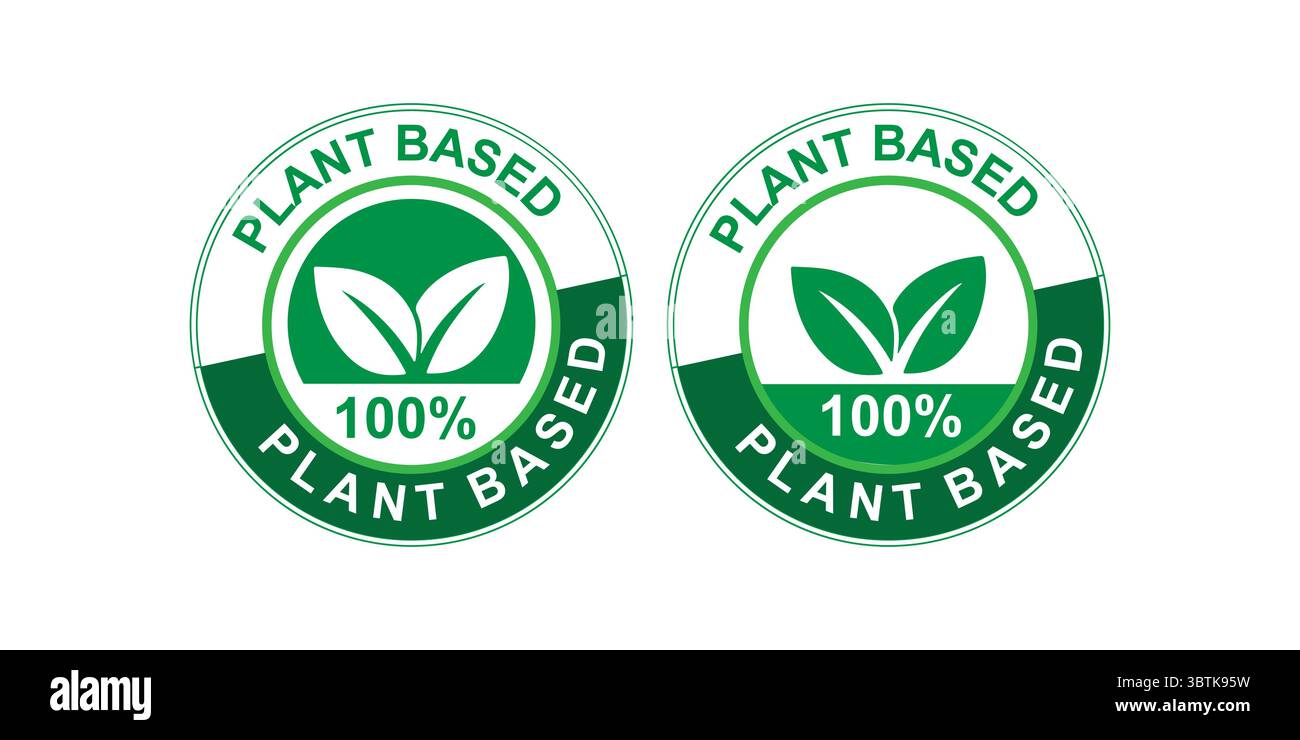 Plant Based 100 Percent Labels for Vegan and Natural Products Stock Vector