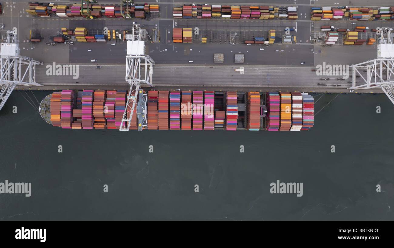 Port of Oakland, United States - 07 April 2025: Aerial view of a ...