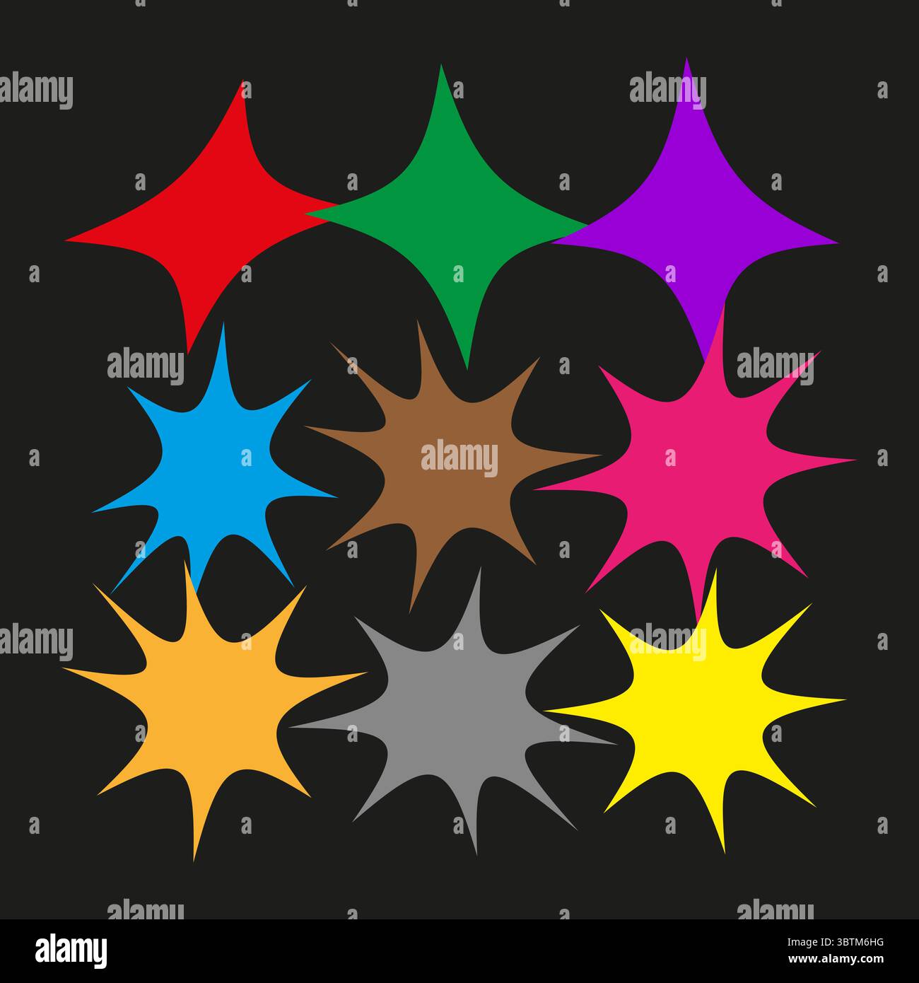 Abstract star bursts. Colorful geometric shapes. Dynamic Vector elements. Vivid splash forms. Stock Vector
