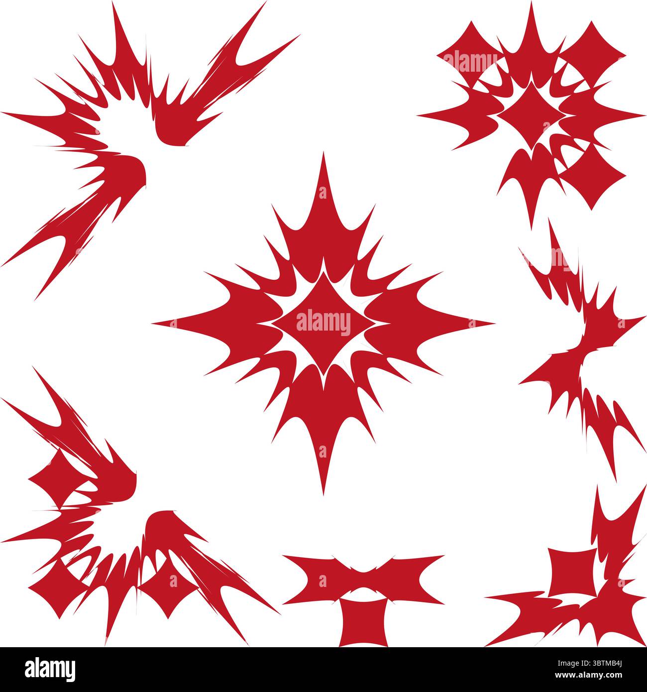 Explosive shape elements. Burst geometric Vector. Abstract dynamic background. Red sharp illustration Stock Vector