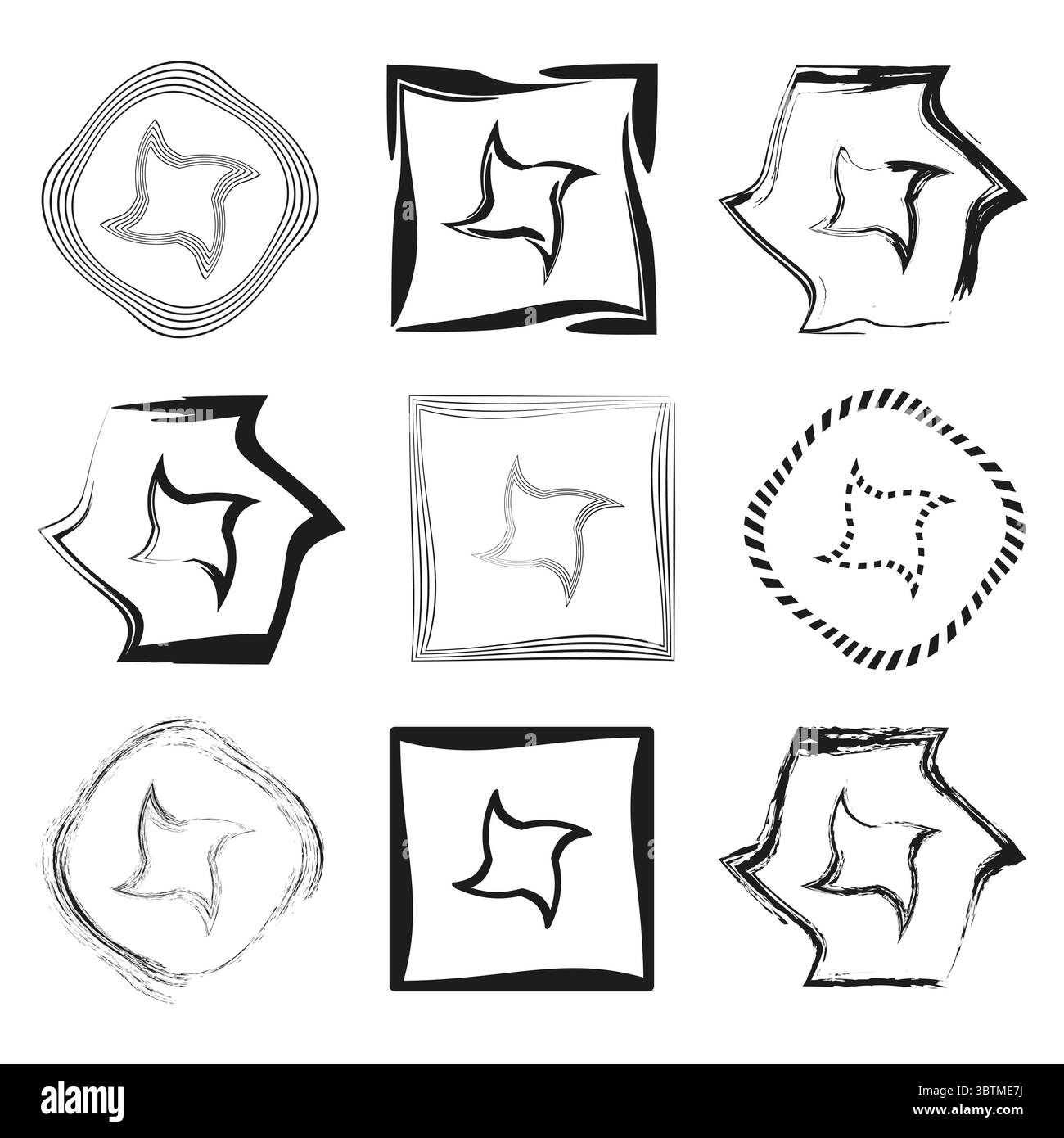 Abstract shapes Vector. Grunge square elements. Distorted outline forms ...