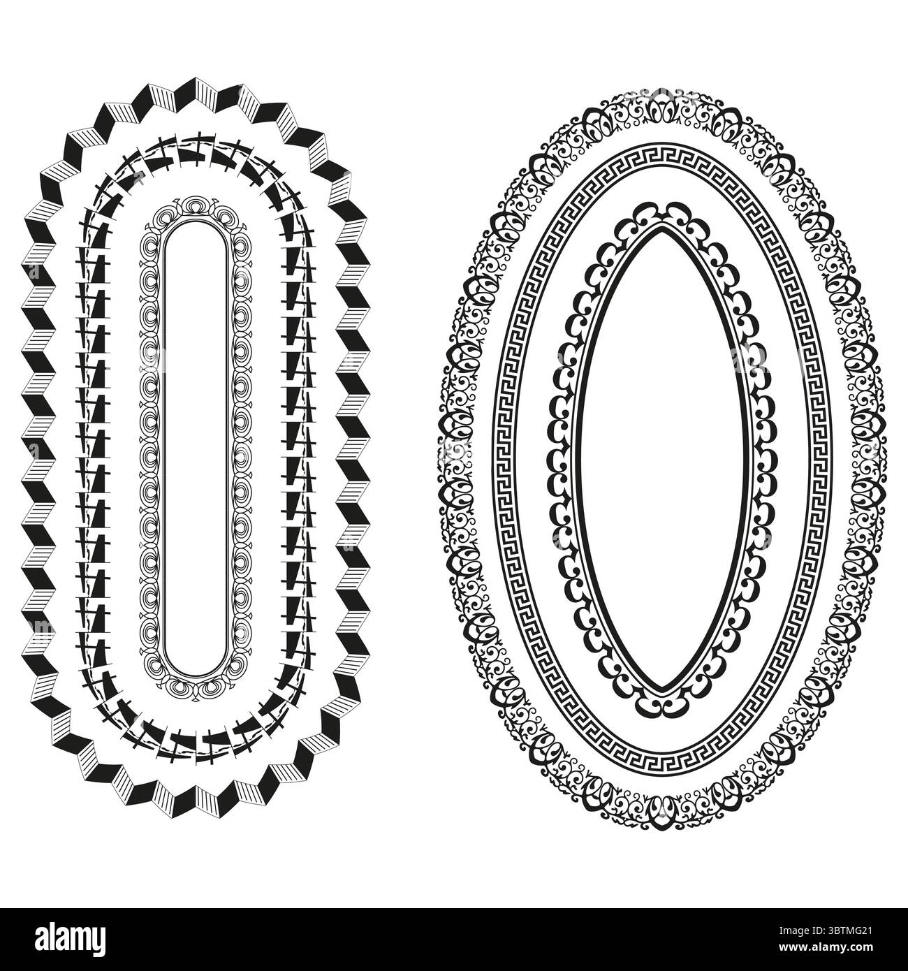 Oval pattern frames. Decorative ethnic borders. Ornate abstract textures. Vector design elements Stock Vector