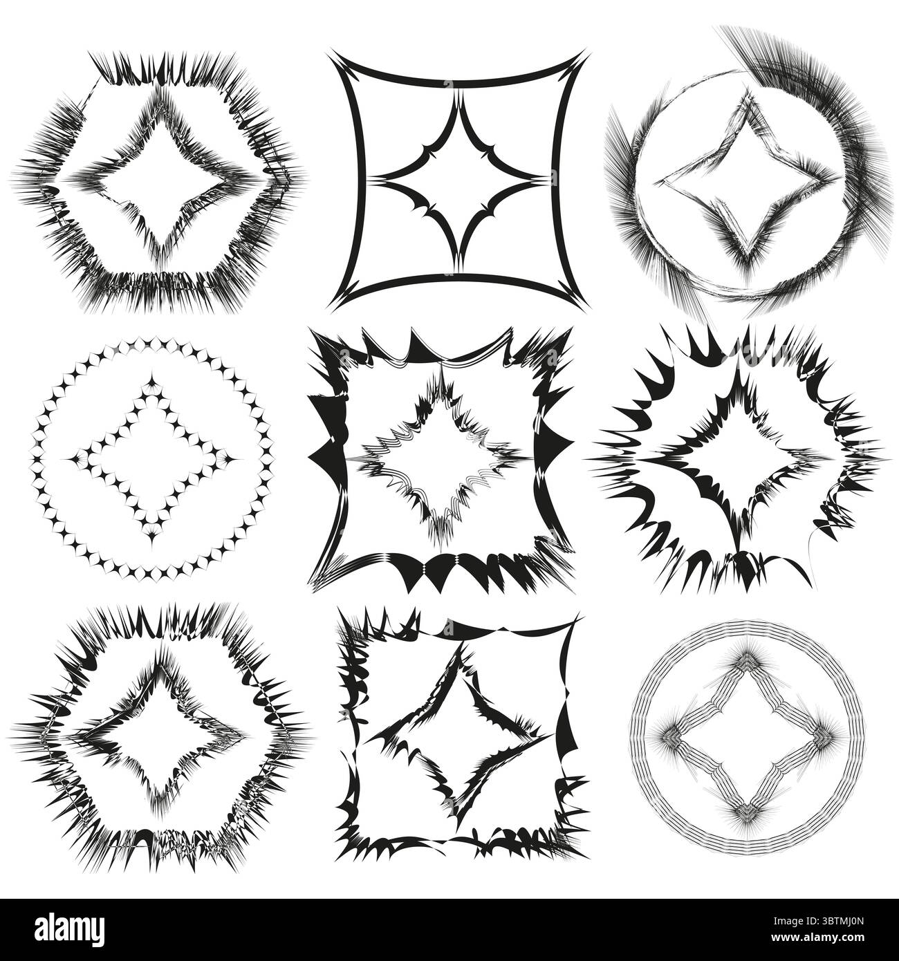 Abstract shapes Vector. Grunge square elements. Distorted outline forms ...