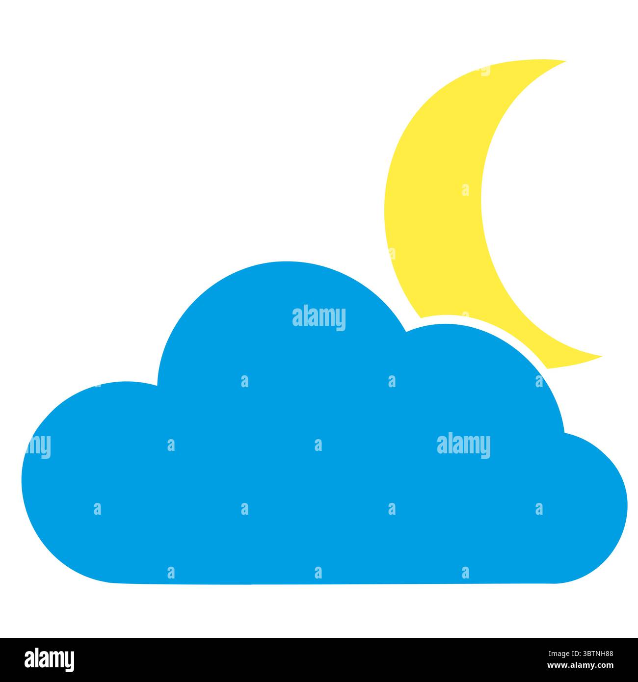 Blue cloud and yellow moon on white background Stock Vector