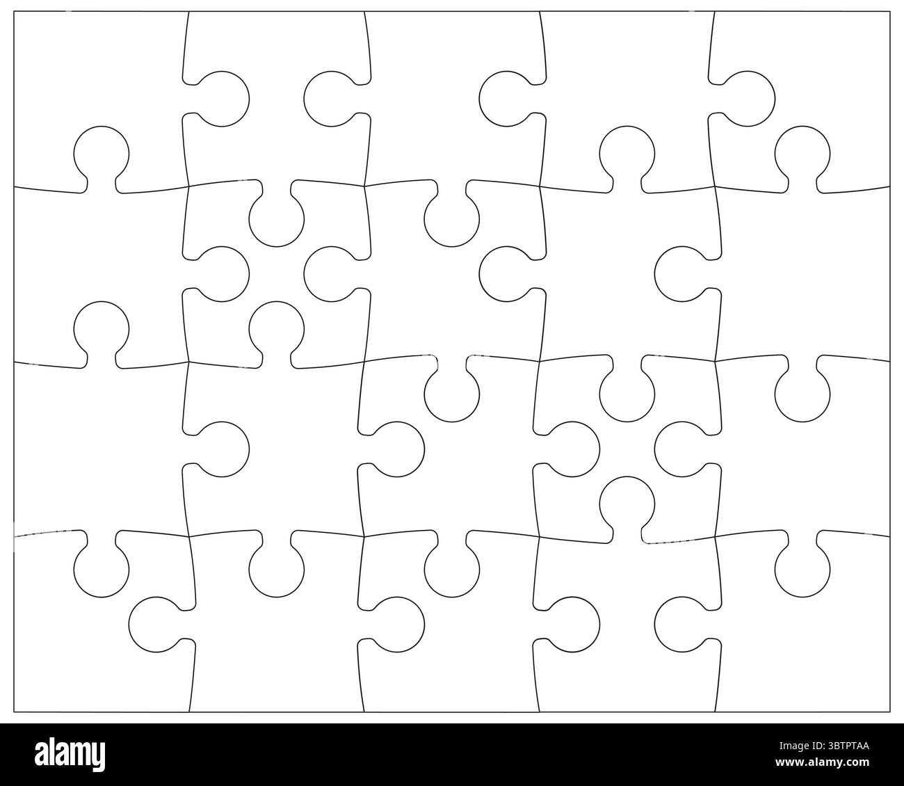 Puzzle Pieces Rectangle Black Thin Contour Jigsaw Puzzle Game Template