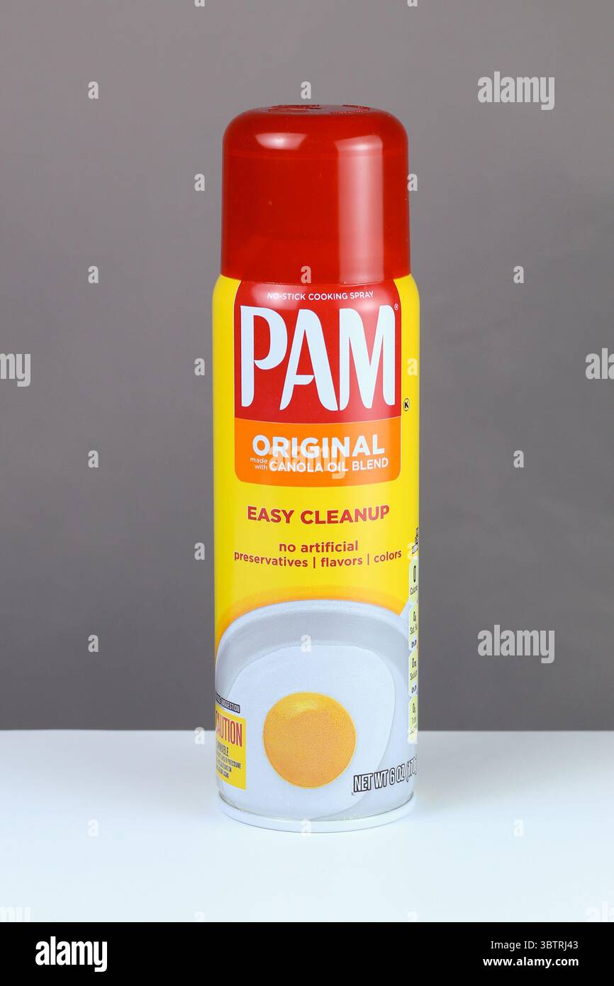 PAM Cooking Spray Can Isolated on Background Stock Photo