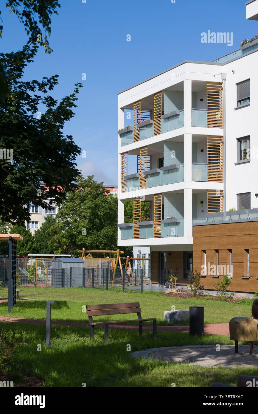 Exterior of a modern residential apartment building with its landscaped ...