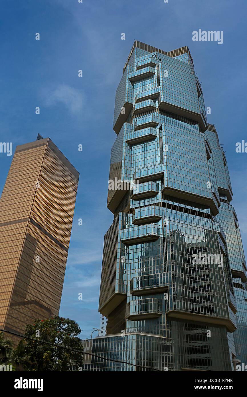 Modern architecture tall buildings with glass facades on streets of ...