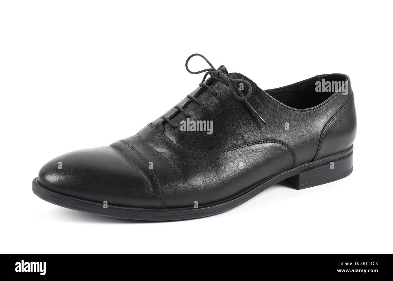 One Black Leather Shoe On White Background Stock Photo Alamy one-black-leather-shoe-on-white-background-stock-photo-alamy