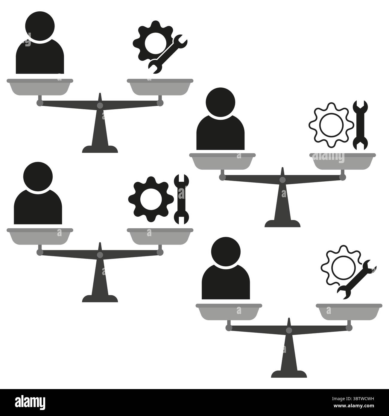 Balance scale icons. People gear concept. Work life equilibrium. Vector ...