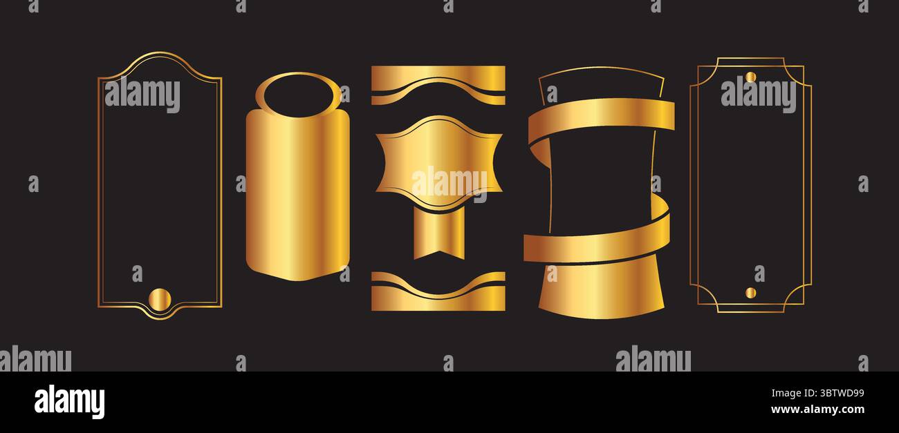 Vintage frames, design elements, set isolated on black background ...