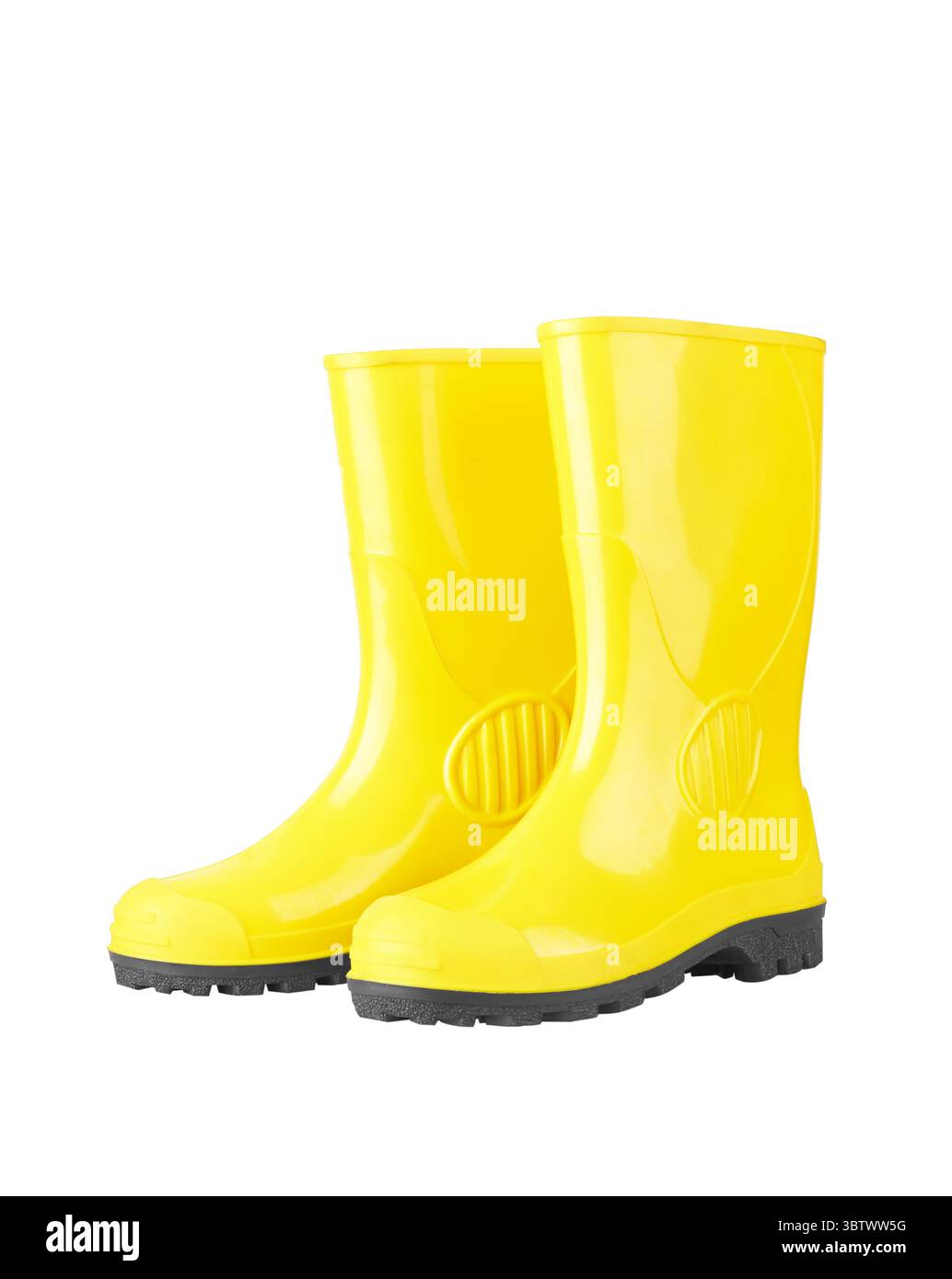 Yellow rubber boots isolated on white background Stock Photo