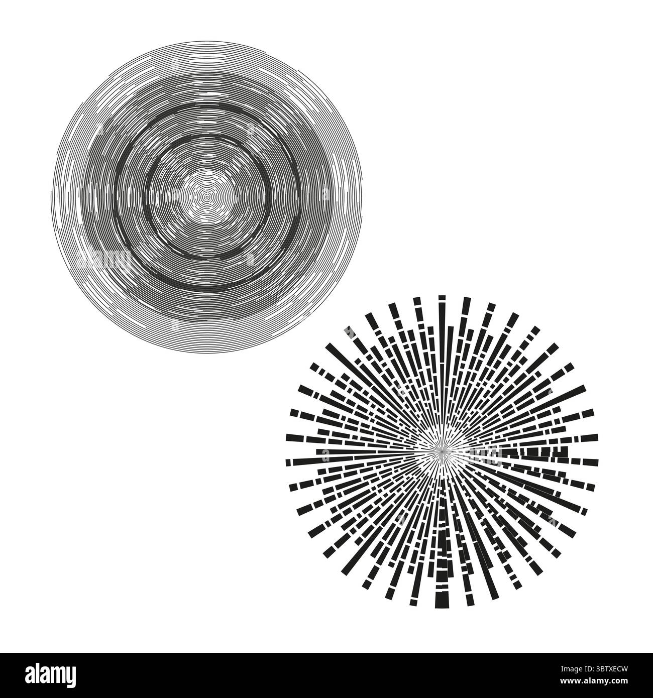Circular abstract patterns. Optical Vector designs. Concentric line ...