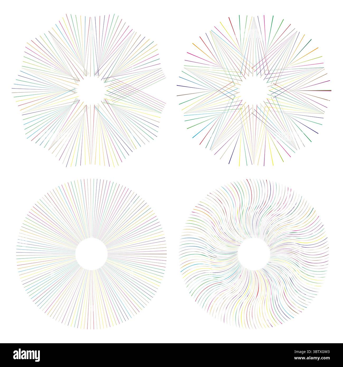 Colorful radial patterns. Concentric circle textures. Geometric Vector ...