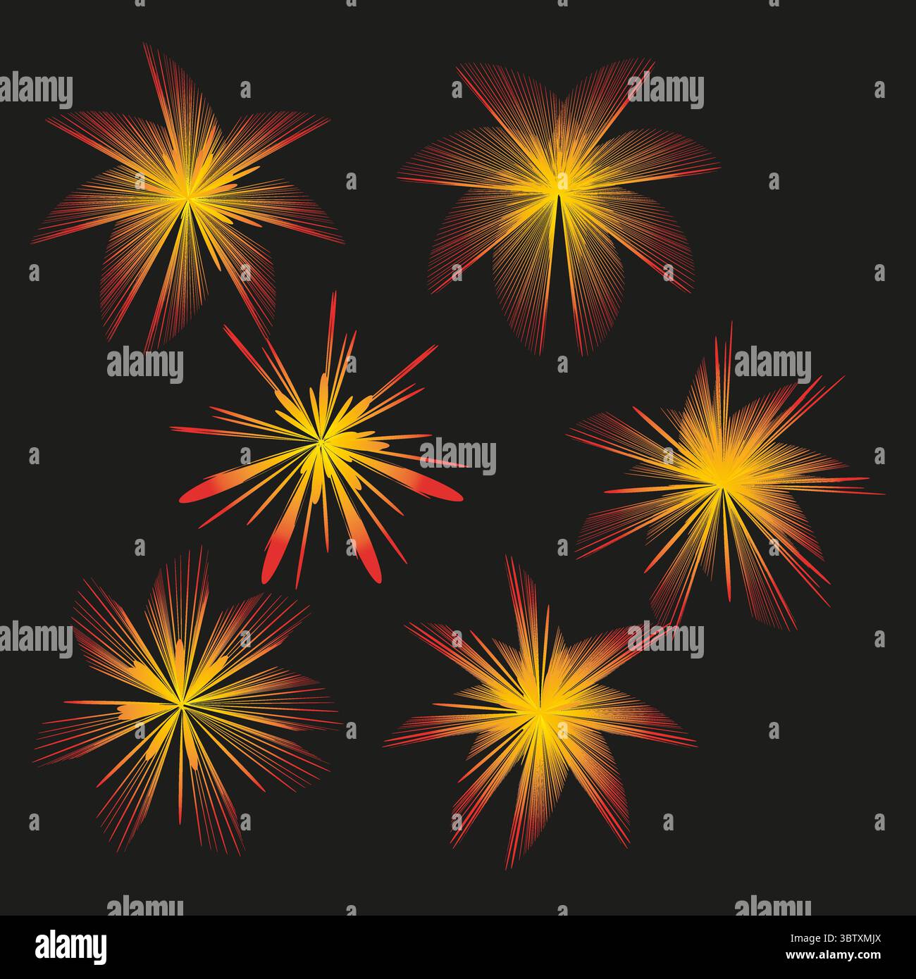 Abstract splash patterns. Burst Vector elements. Explosive graphic illustration. Golden red background. Stock Vector